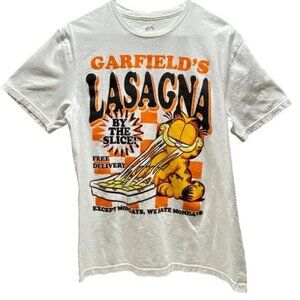 Garfield Nickelodeon T-Shirt Adult Medium White Short Sleeve Garfield's Lasagna